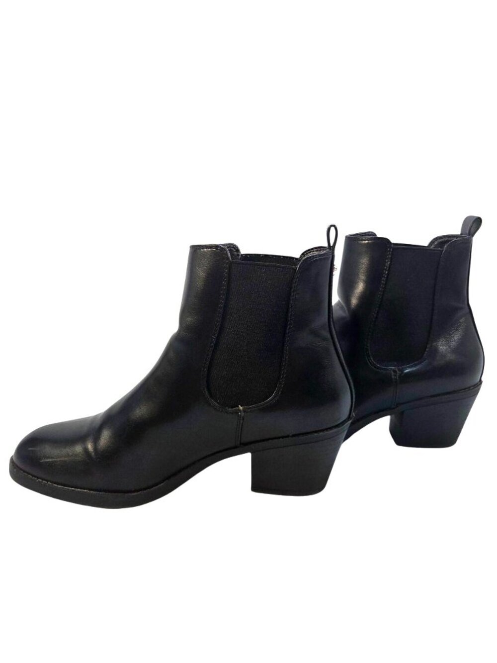 Jessica Cline Lorraine Black Faux Leather Block Heel Chelsea Ankle Boots Size 8M